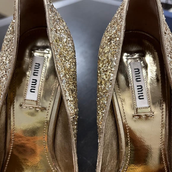MIU MIU Argento Gold Glitter Heels EU 38 - Picture 6 of 7
